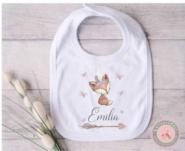 zuckersüßes Babylätzchen Fuchs Indianer  Wunschname Geschenk Geburt Taufe Mitbringsel Lüttentüddel®